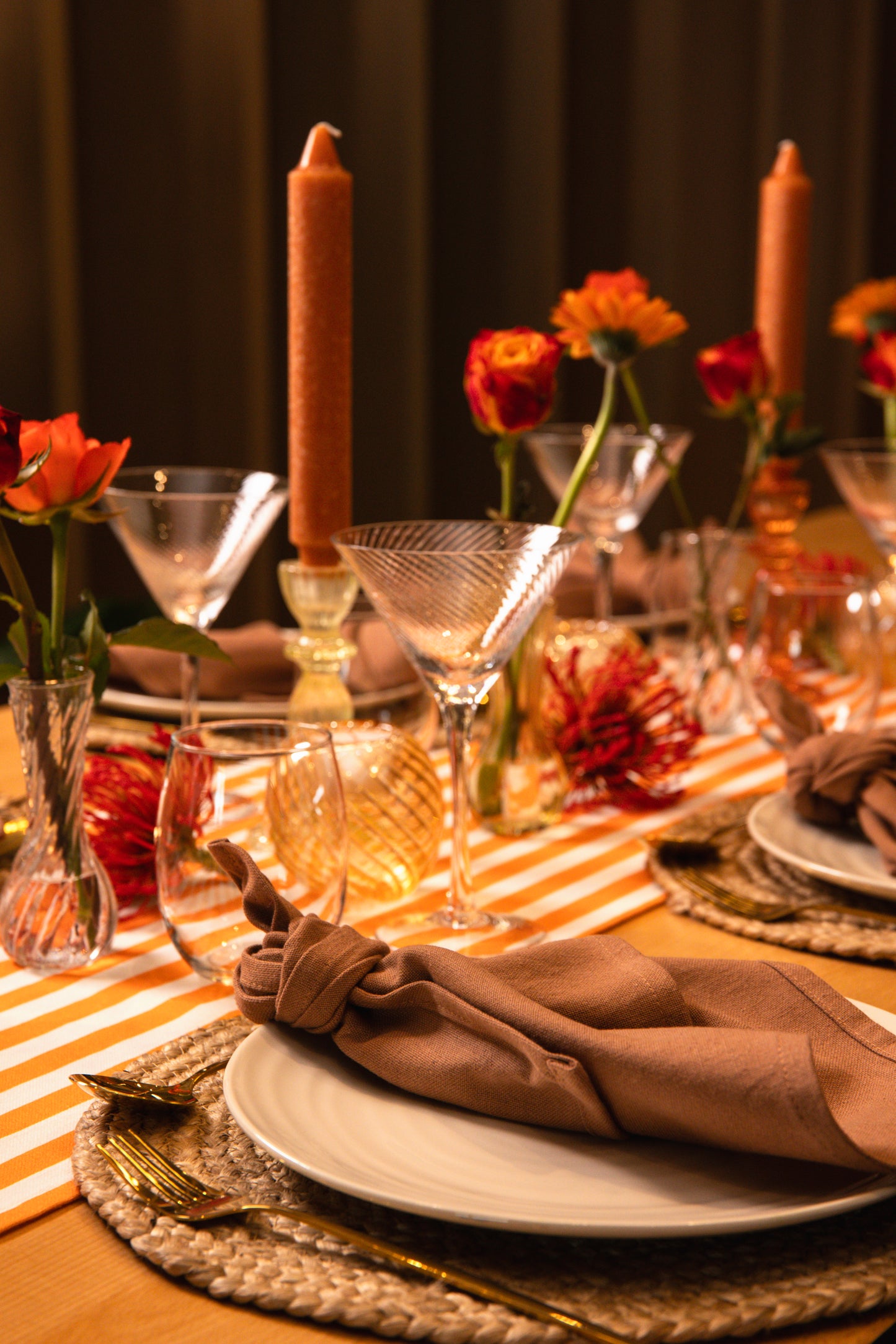 Lily Wide Stripe Table Runner - Orange