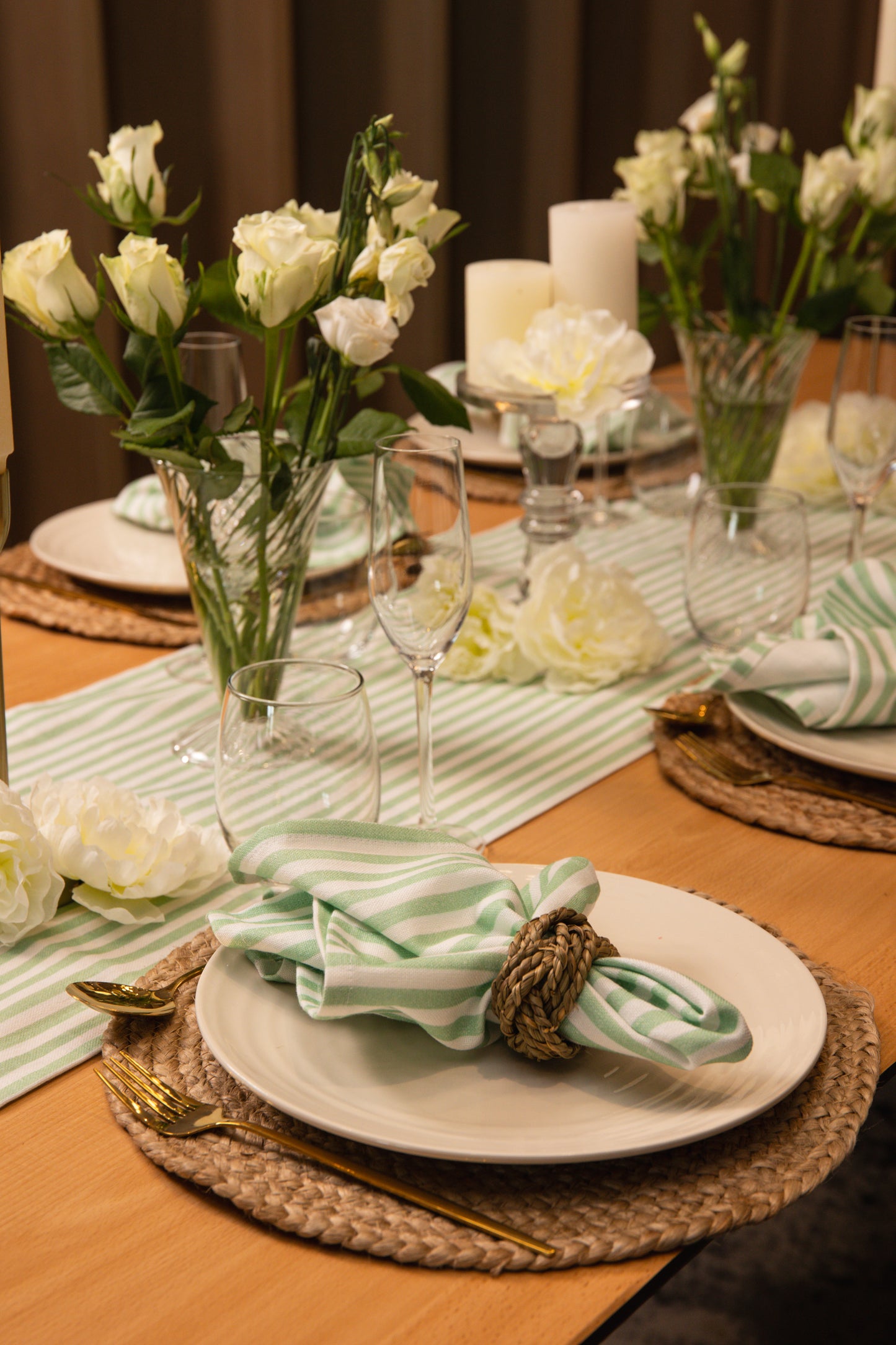 Georgia Seamed Stripe Napkins - Sage Green / Ivory • Set of 6