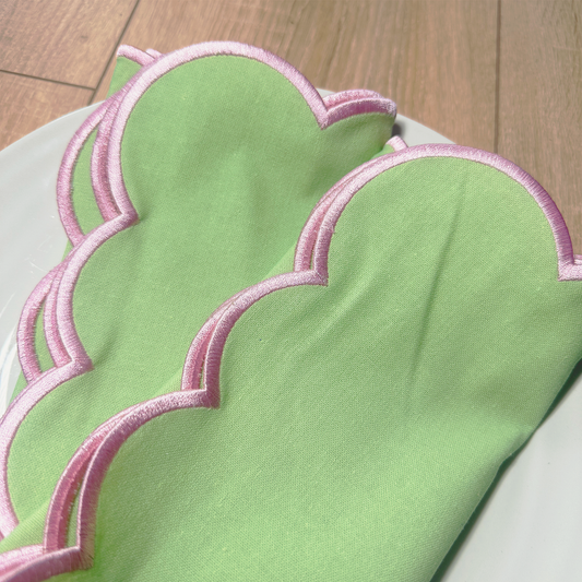 Isobel Cotton Scallop Napkins - Mint/Pink • Set of 4