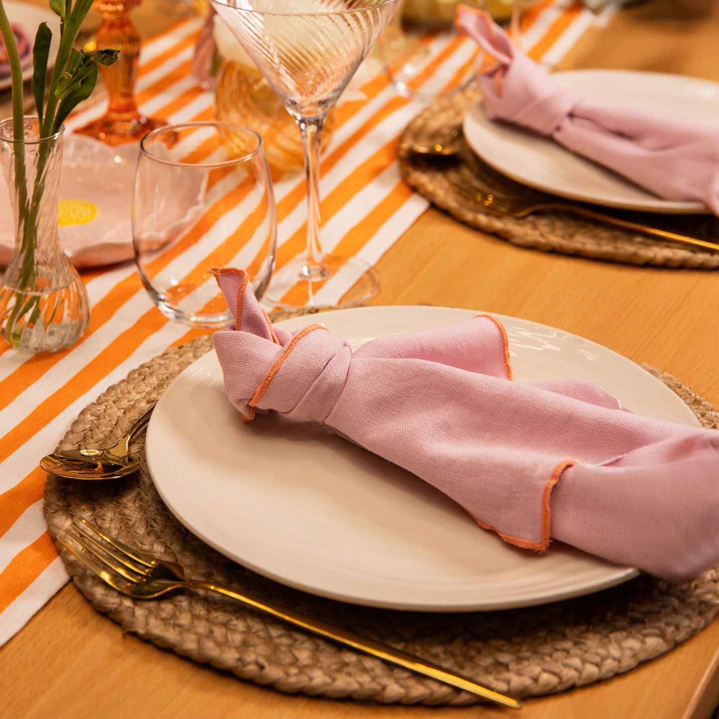 Tilly Cotton Linen Napkins - Lilac/Peach • Set of 4