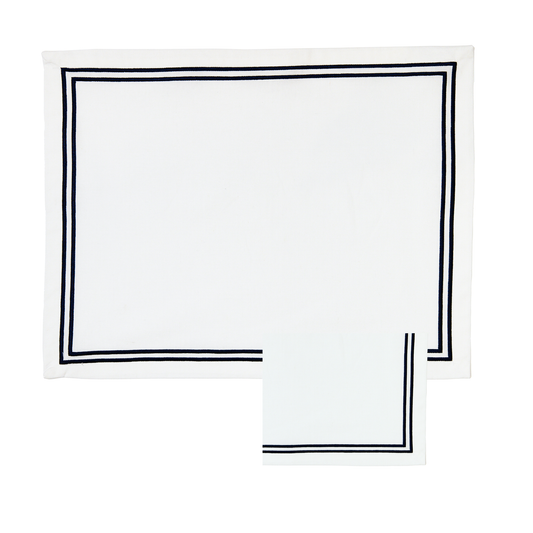 Nelly Rectangle Embroidered Placemats - Ivory/Navy • Set of 2