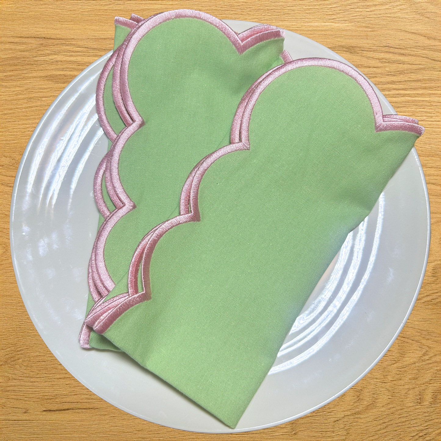 Isobel Cotton Scallop Napkins - Mint/Pink • Set of 6