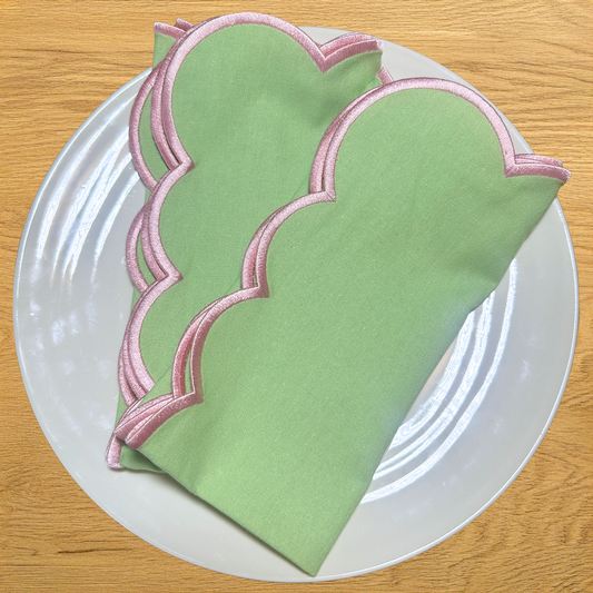 Isobel Cotton Scallop Napkins - Mint/Pink • Set of 8