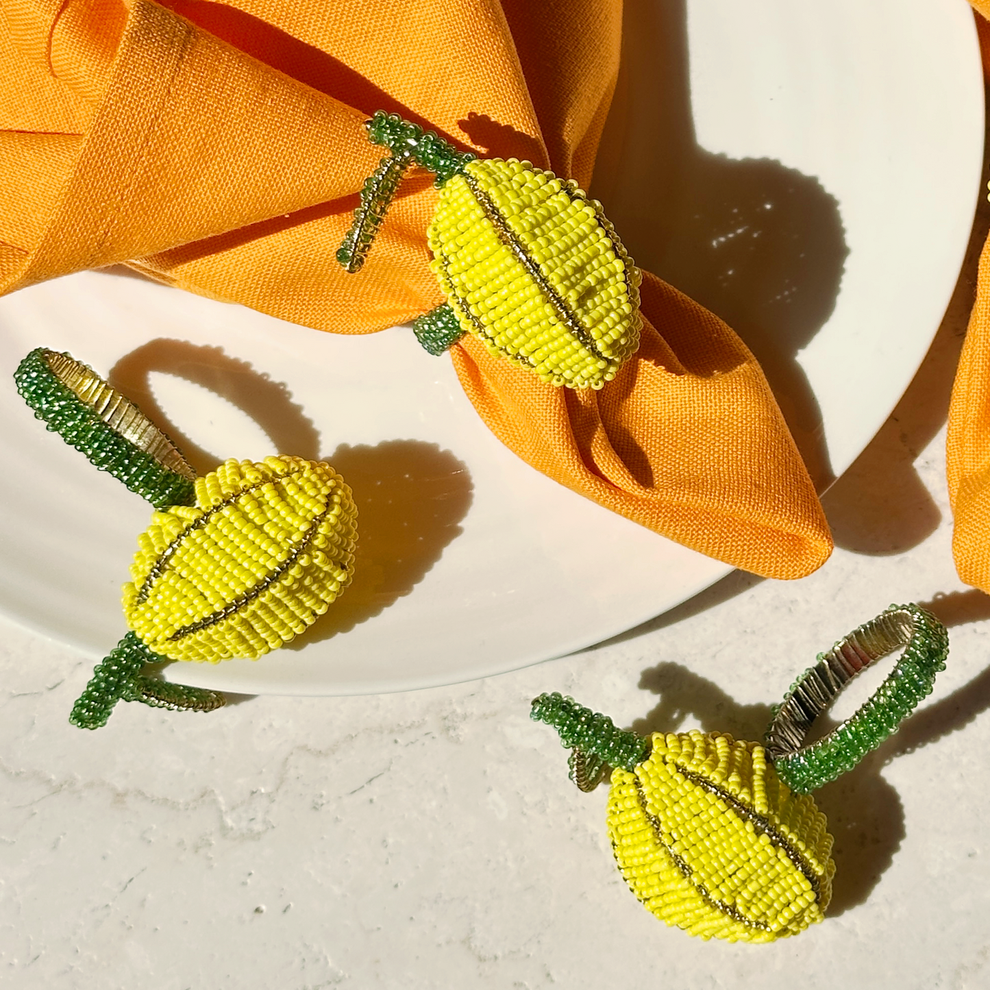 Lemon Beaded Napkin Rings - Yellow • Set of 4