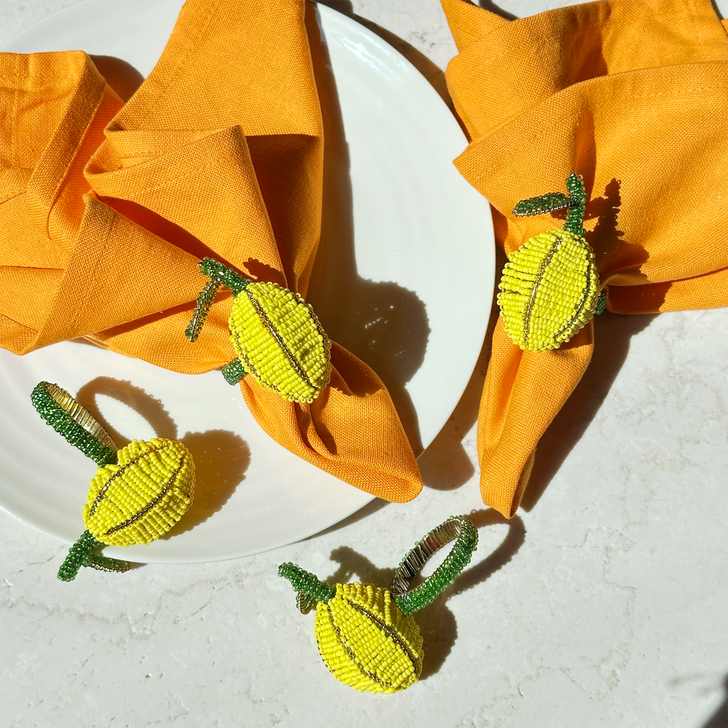 Lemon Beaded Napkin Rings - Yellow • Set of 4
