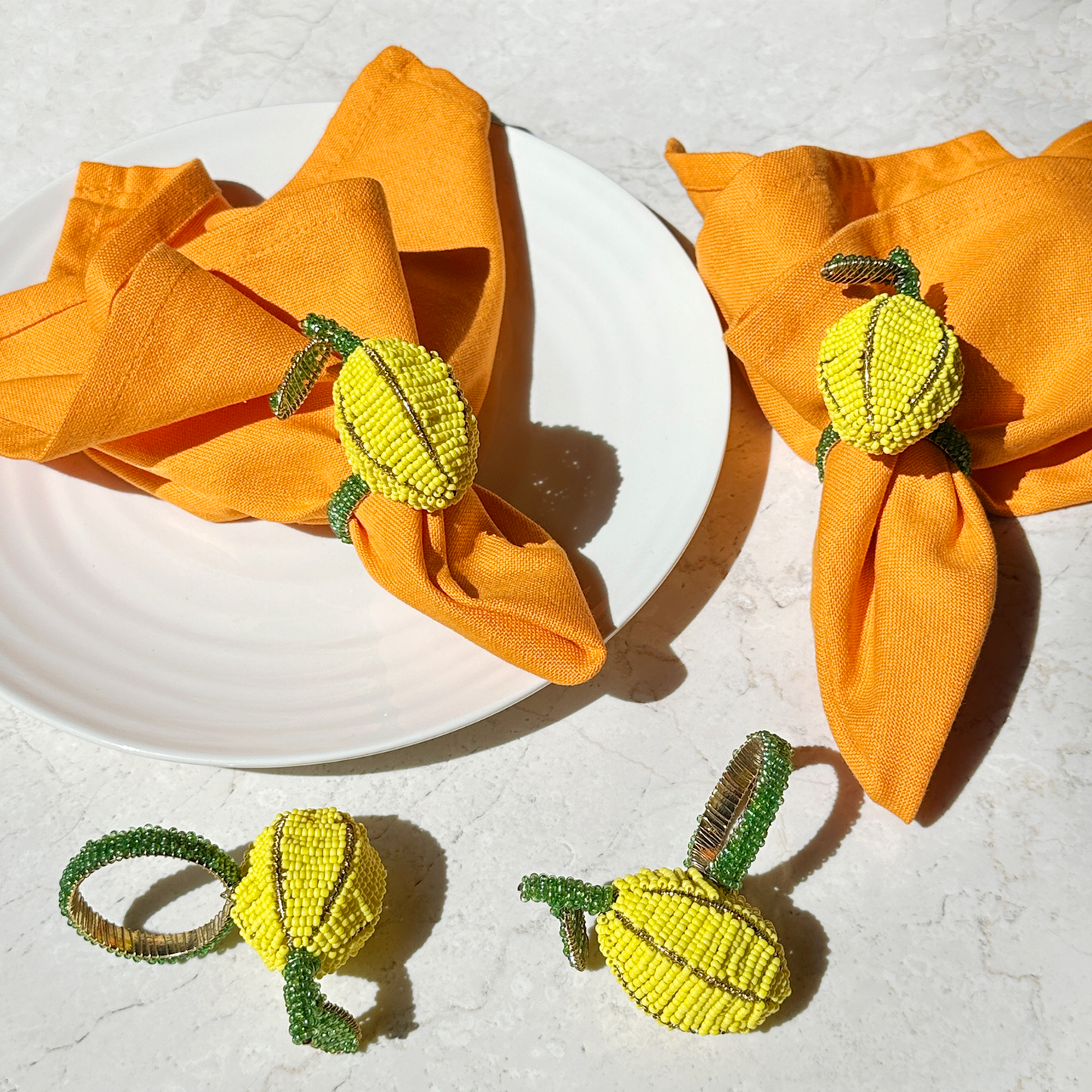 Lemon Beaded Napkin Rings - Yellow • Set of 4