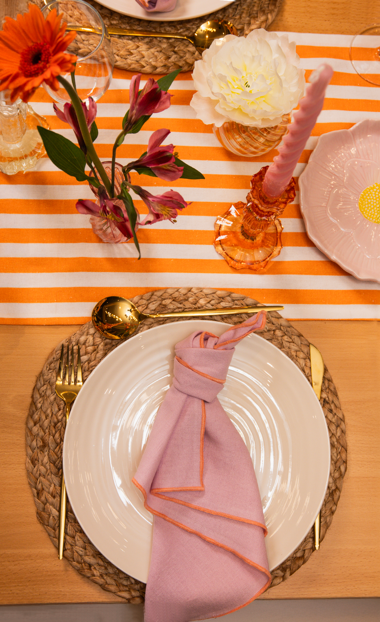 Tilly Cotton Linen Napkins - Lilac/Peach • Set of 4