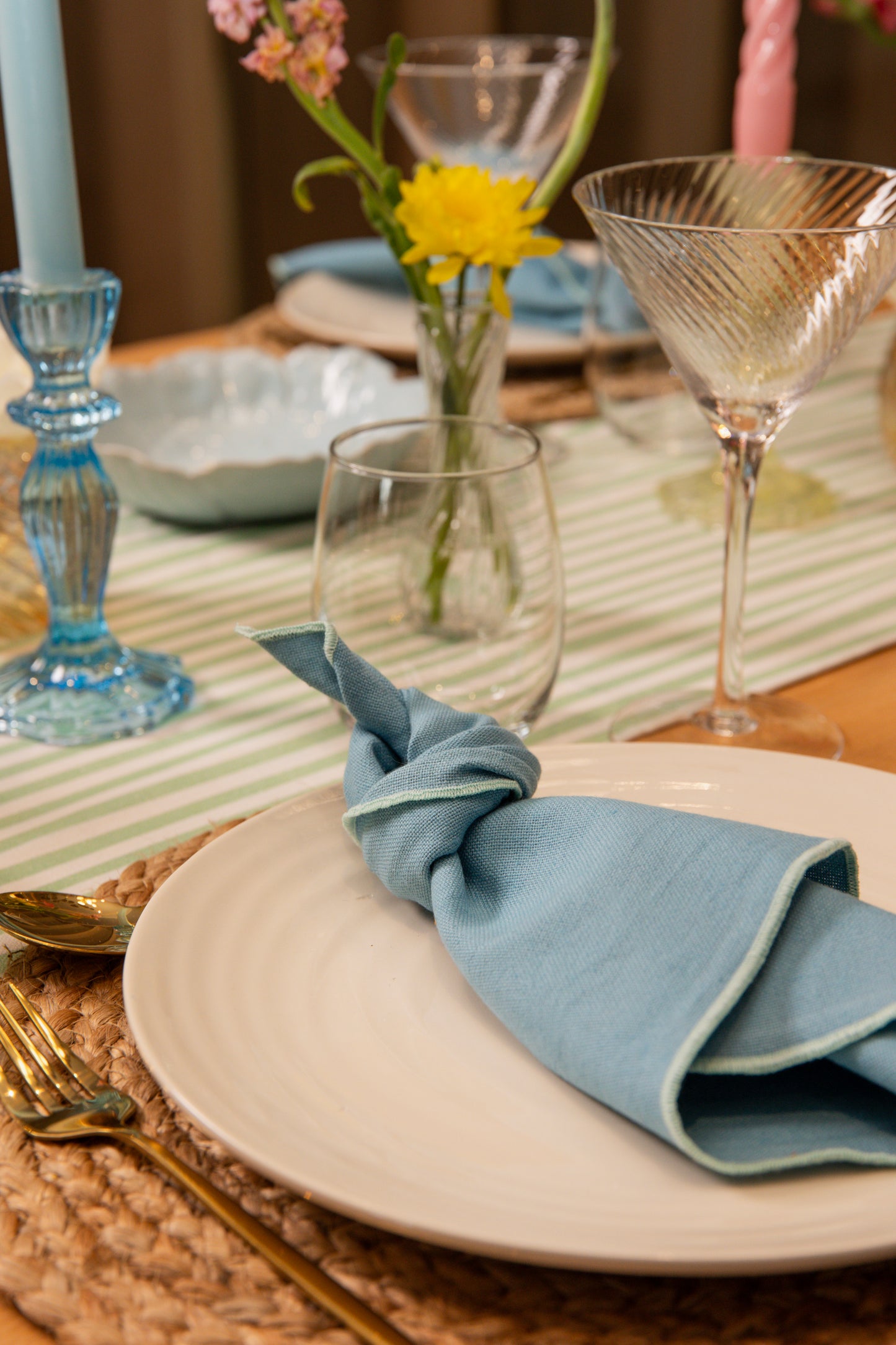 Tilly Square Cotton Linen Napkins - Blue • Set of 4