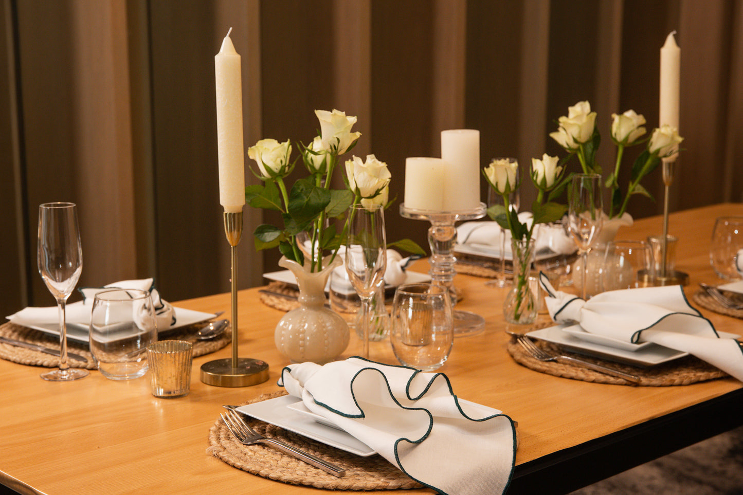 Tilly Cotton Linen Napkins - Ivory/Green • Set of 4
