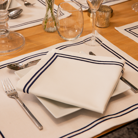 Nelly Rectangle Embroidered Placemats - Ivory/Navy • Set of 2