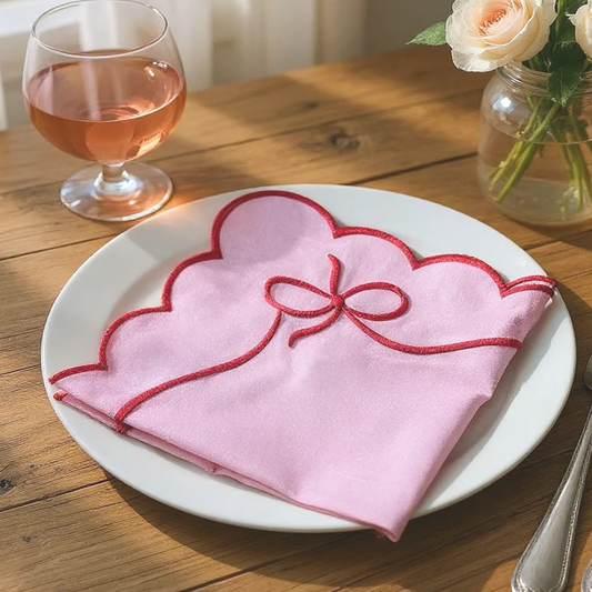 Daphne Cotton Bow Napkins - Pink/Red • Set of 8