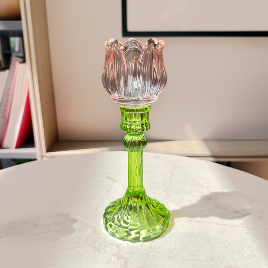 Tulip Coloured Glass Candle Holder Peach  • Set of 1