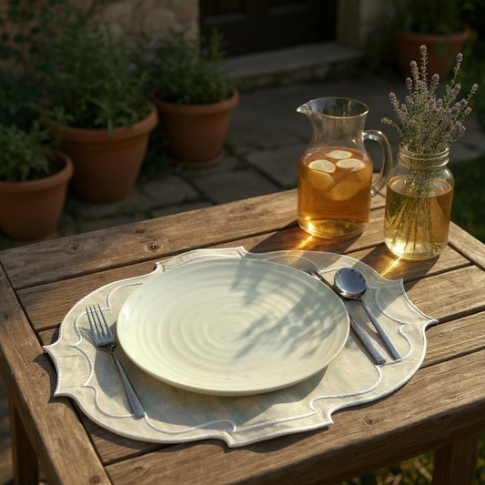 Taylor Embroidered Oval Placemats - Natural • Set of 2