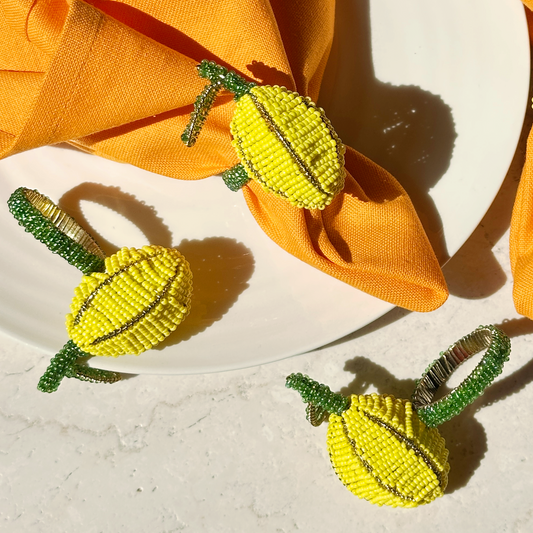 Lemon Beaded Napkin Rings - Yellow • Set of 4