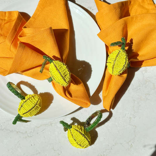 Lemon Beaded Napkin Rings - Yellow • Set of 4