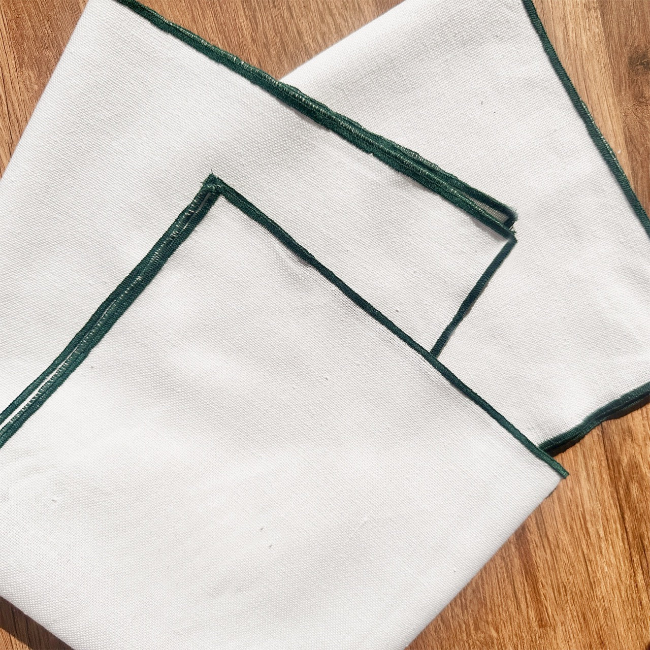 Tilly Cotton Linen Napkins - Ivory/Green • Set of 4